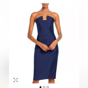 Black Halo navy velvet sheath dress